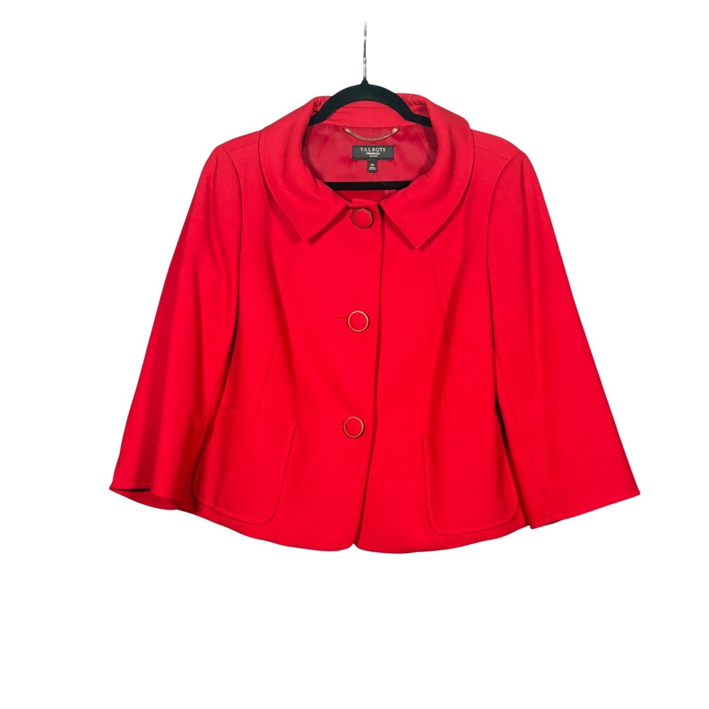 Talbots Petites Red Swing Jacket Peter Pan Collar Womens Size 12P